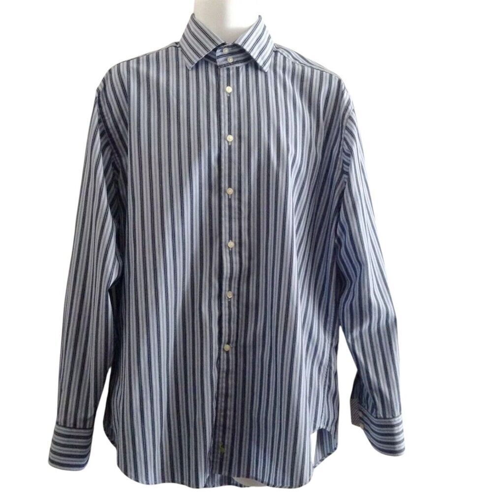Tailorbyrd Shirt Men's Large Blue Striped Flip Cuffs Business Casual Date Night